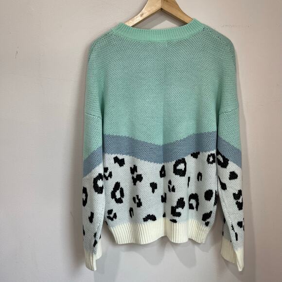 Andree by Unit Mint Leopard Colorblock Sweater Size M Coquette Cozy Soft - Picture 3 of 8